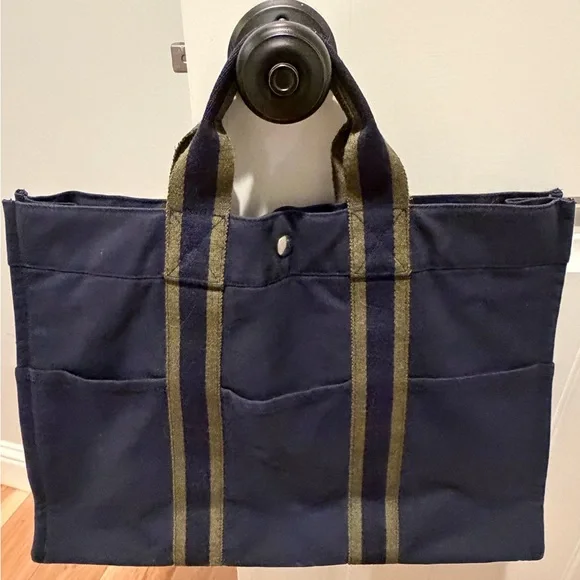 Hermes Navy and Olive Canvas Briefcase